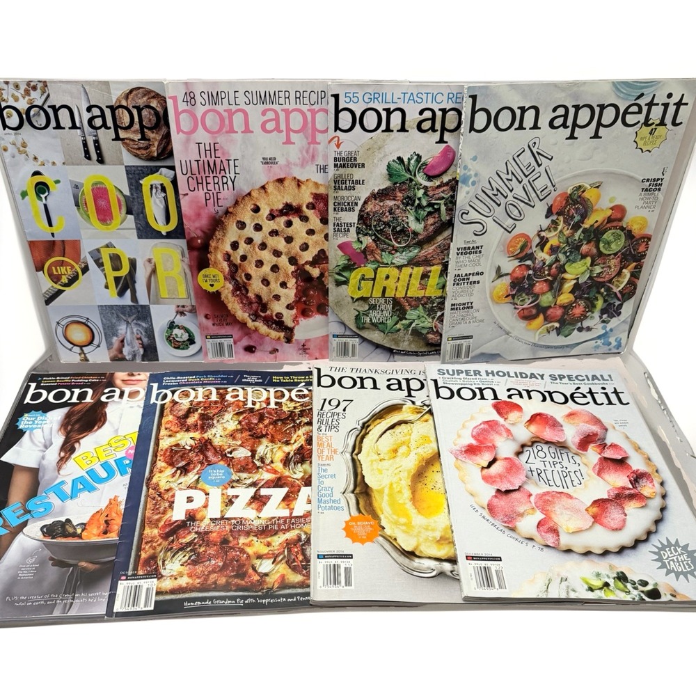 Bon Appetit Magazine 2014 LOT 8 Issues Illustrated Staging Recipes Gourmet Food